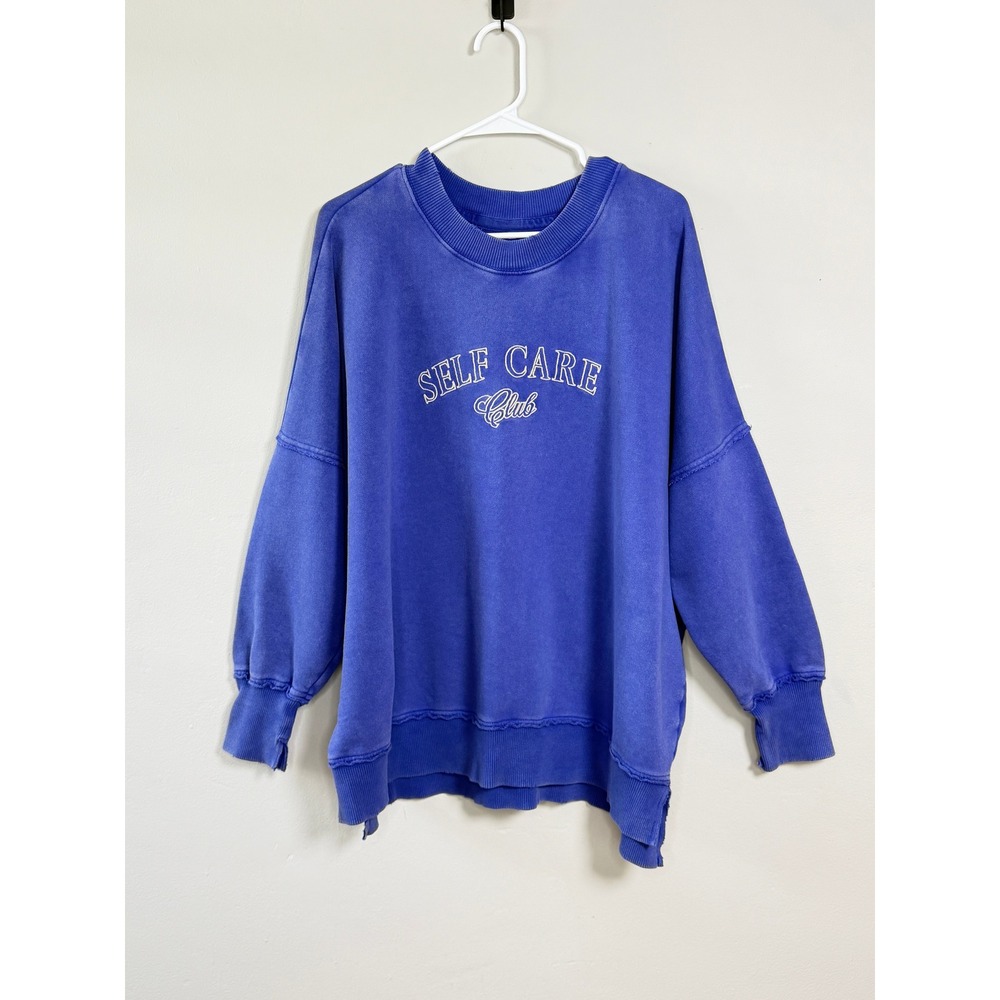 Aerie Sweatshirt Sz S Blue Oversized Self Care Club Graphic Pullover Loungewear